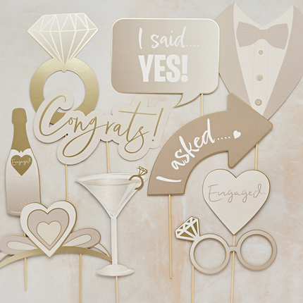 photo booth props huwelijk goud en creme